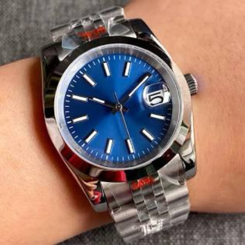Elegant Blue and Silver Watch with Stainless Steel Band